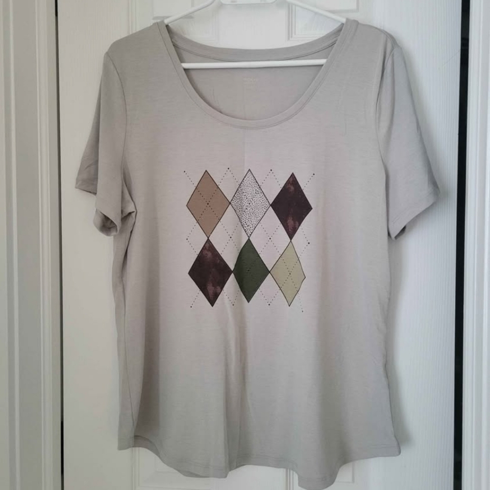Stylish Argyle Pattern Women’s Top Size L